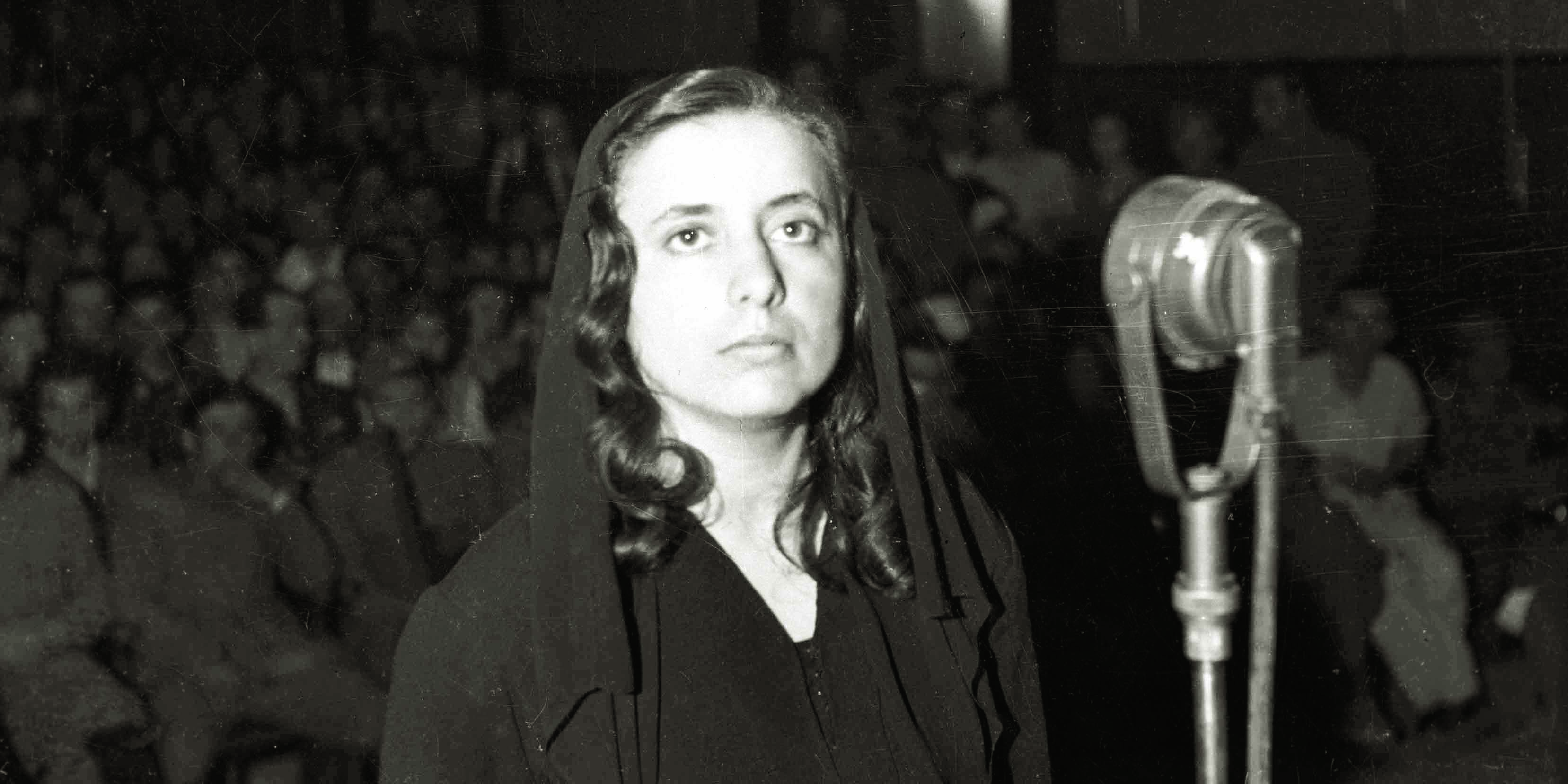 Musine Kokalari Gjatë gjyqit komunist në vitin 1946 ku u dënua me 20 vjet heqje lirie