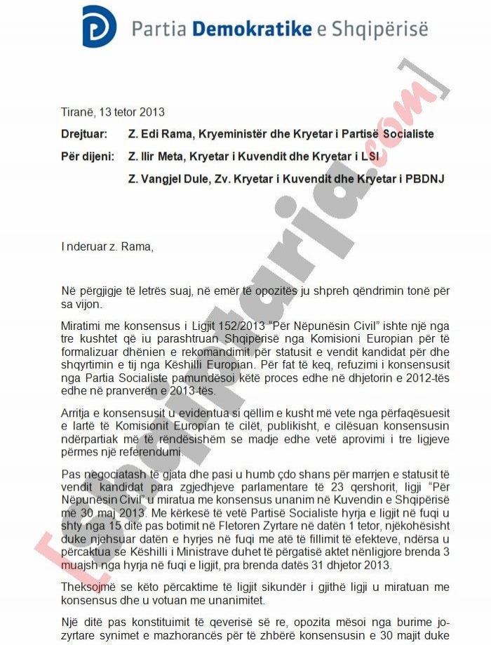 pergjigja e opozites letra