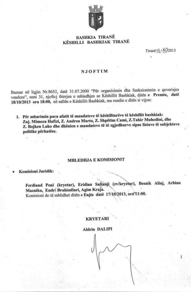 keshilli bashkiak njoftimi